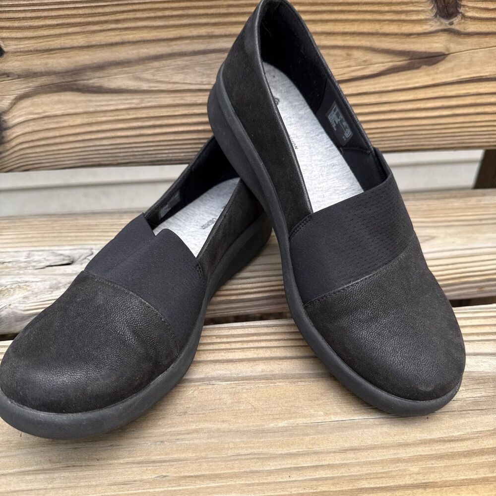 Clarks Cloud Steppers Women’s Shoes Sz 8.5 M Black Leather Upper